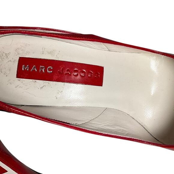 Marc Jacobs Red Leather Heels Women’s Size 8 Made in Italy NWOT Red Bow Back - Picture 7 of 12